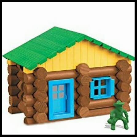 I want a Lincoln Log house just like this one... complete with the funky green cowboy to protect us from disgruntled elk.